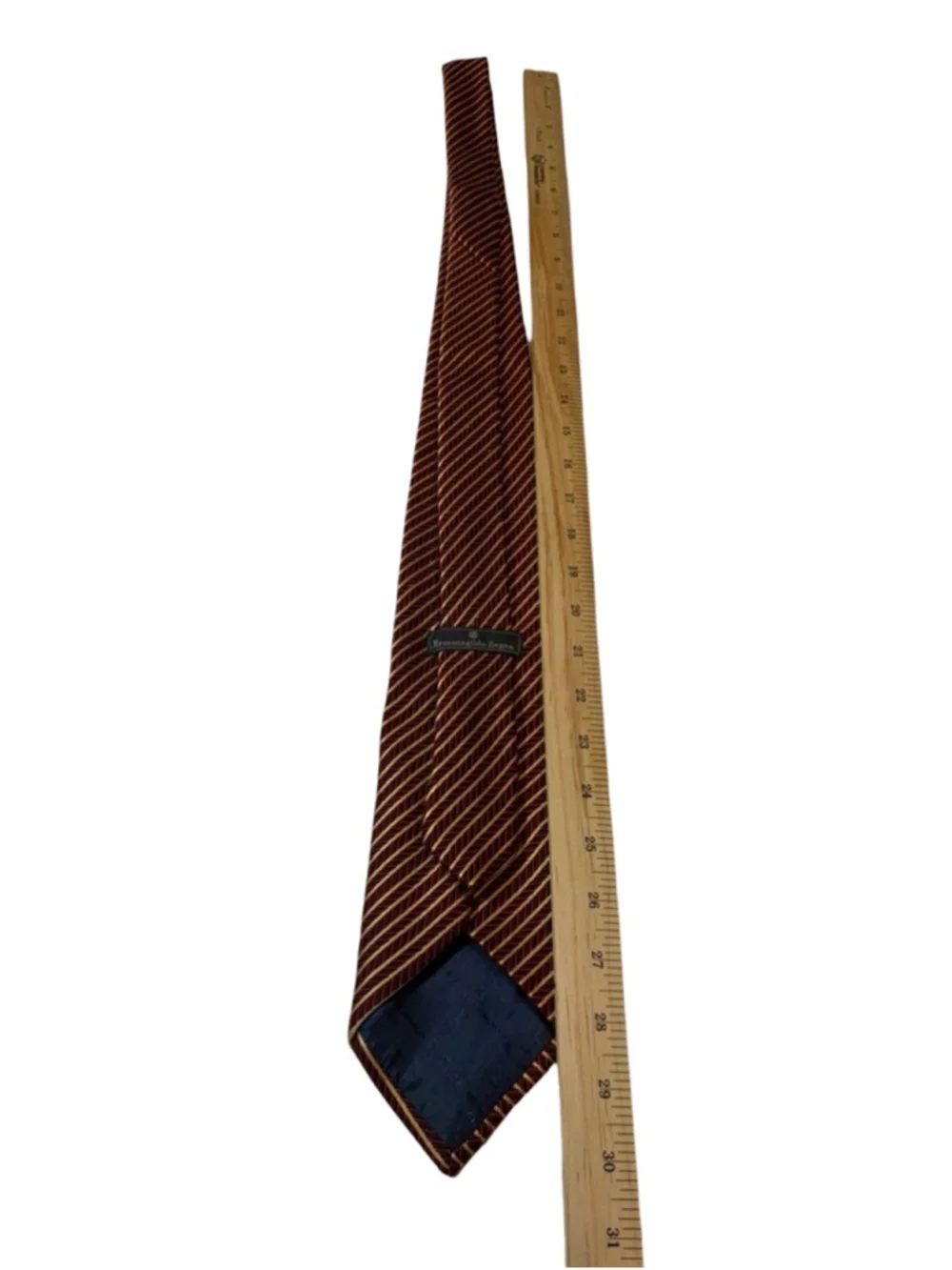 Ermenegildo Zegna Silk Cotton Tie Burgundy Gold Stripe Italy Luxury
